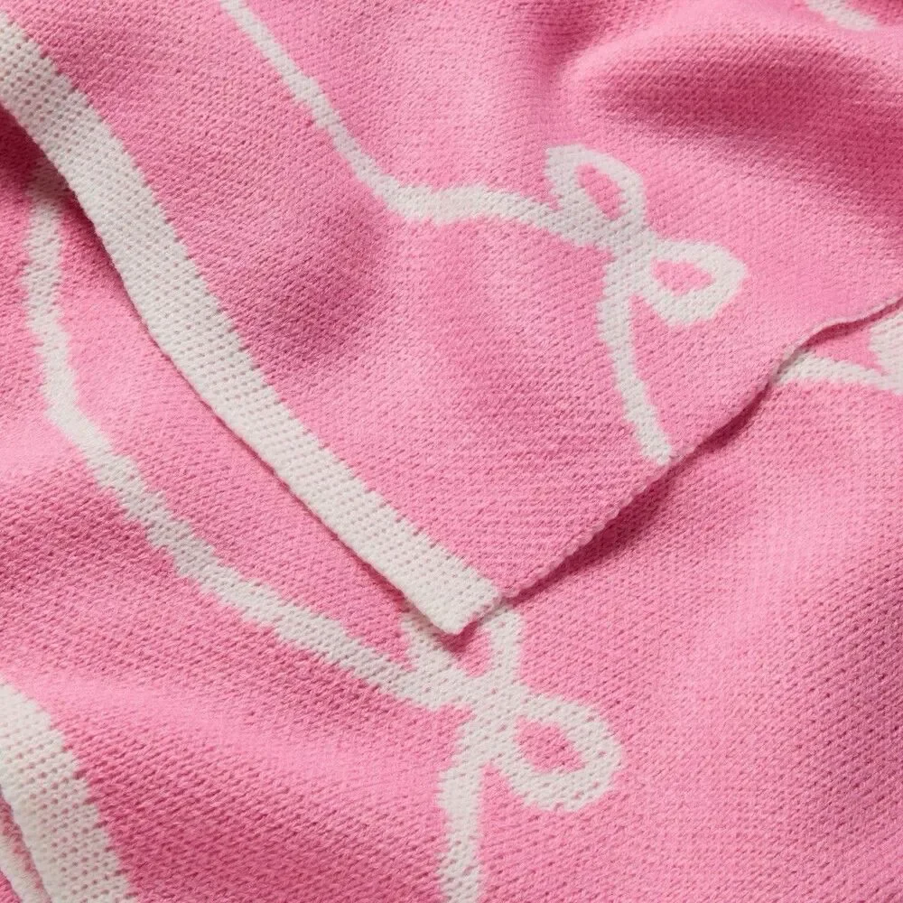 Pillowfort Pretty Bow Kids Throw Blanket Pink 48 x 58 in New